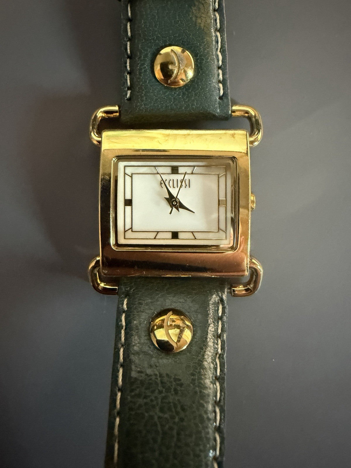 Ecclissi Gold Tone Green Leather Band Quartz Watch New Battery