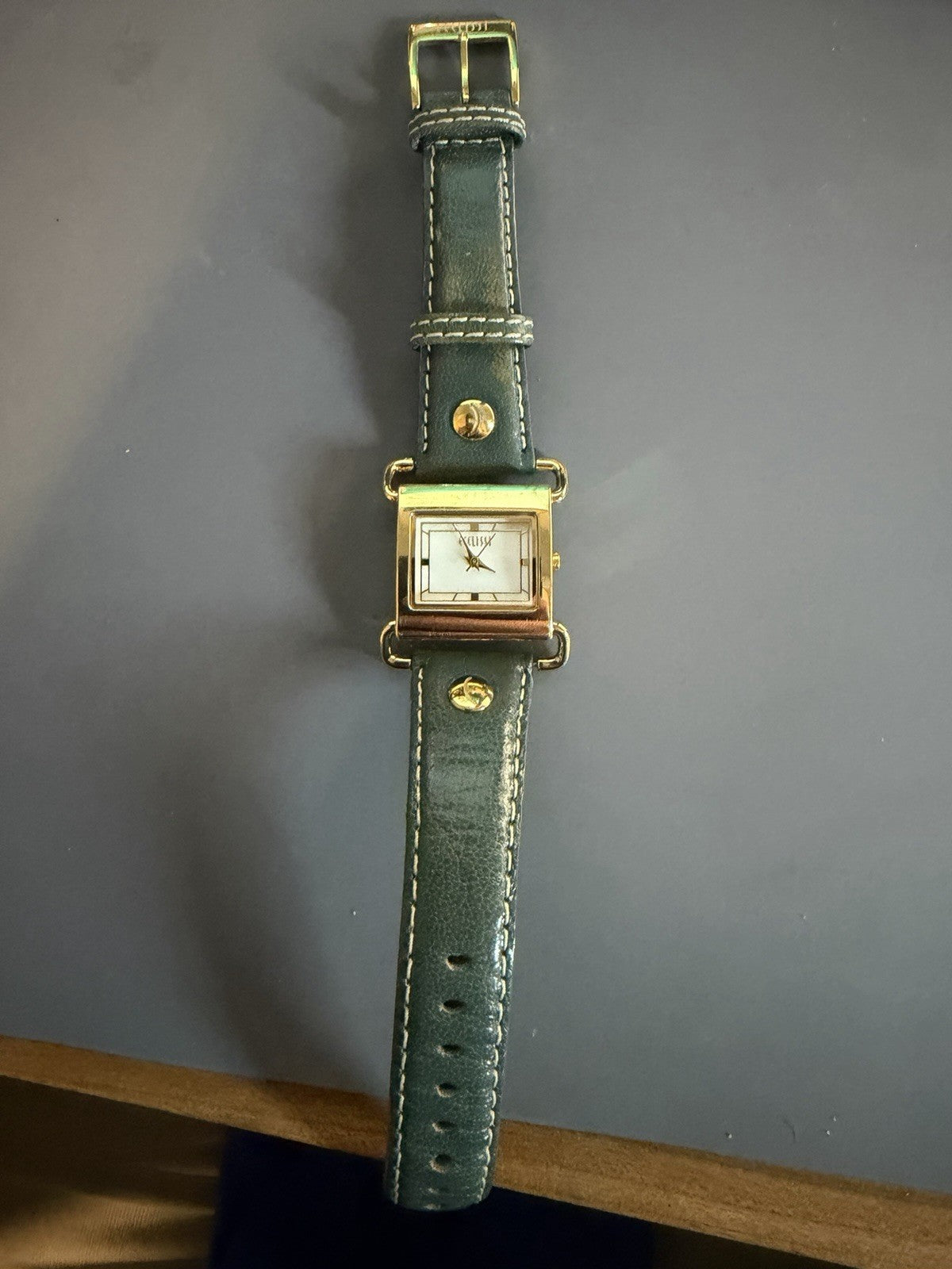 Ecclissi Gold Tone Green Leather Band Quartz Watch New Battery