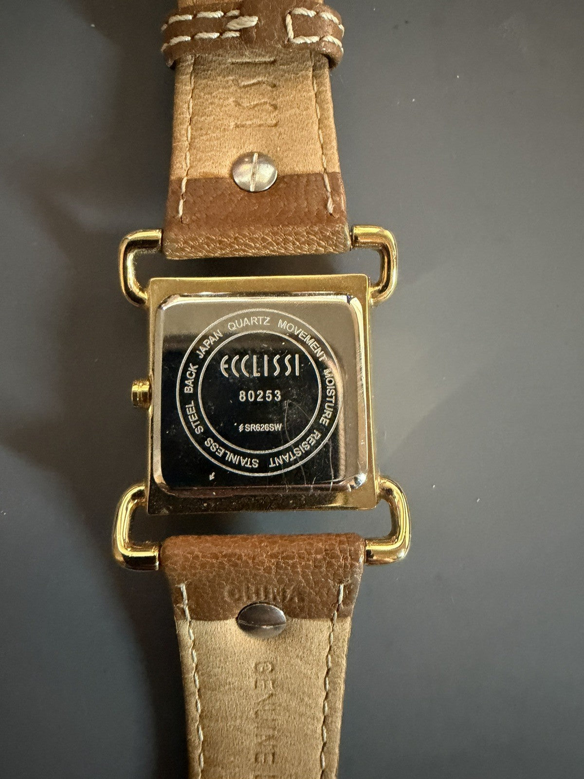 Ecclissi Gold Tone Brown Leather Band Quartz Watch New Battery