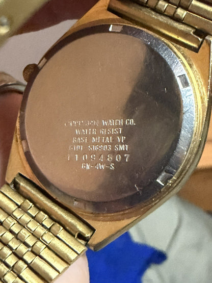 Vintage Citizen CQ Men’s Gold Tone Stainless Steel Day Date Presidential Watch