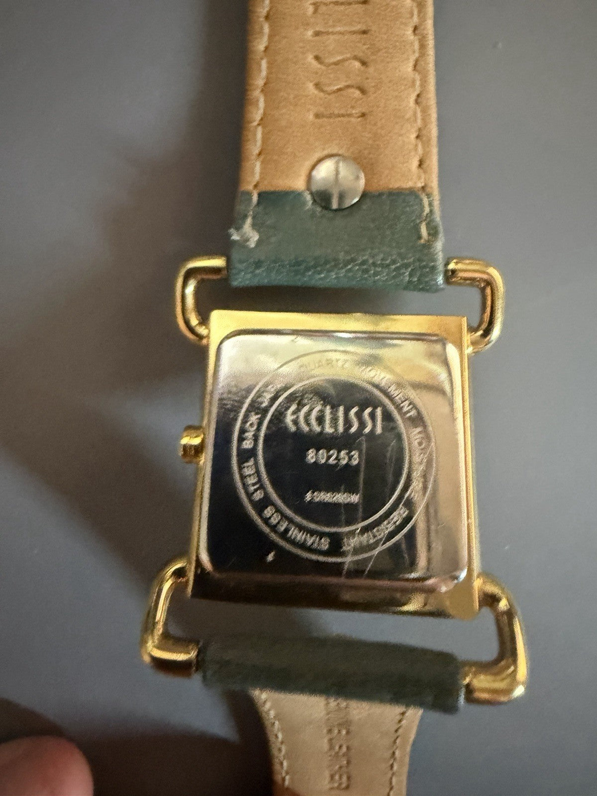 Ecclissi Gold Tone Green Leather Band Quartz Watch New Battery