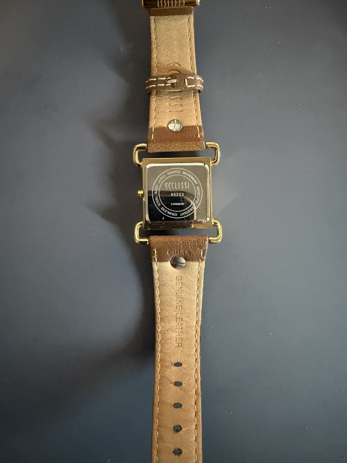 Ecclissi Gold Tone Brown Leather Band Quartz Watch New Battery