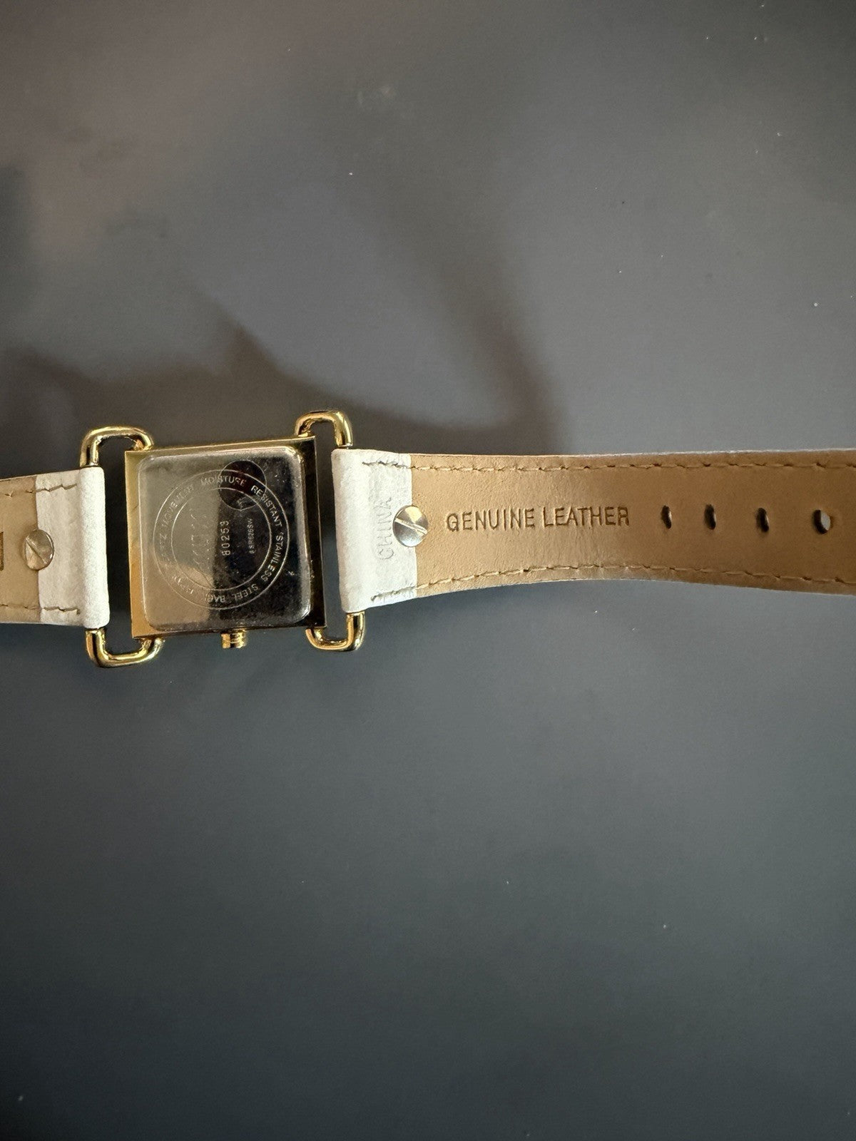 Ecclissi Gold Tone White Leather Band Quartz Watch New Battery